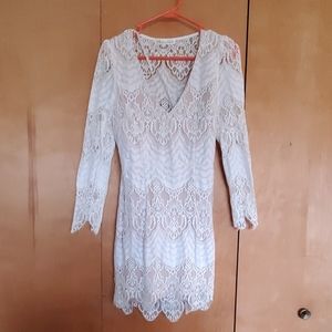 Cream/ tan long sleeve lace dress, open lower back
